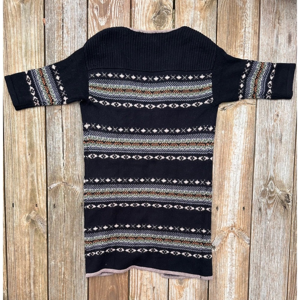 Black Fair Isle Geometric Long Short Sleeve Cardigan Sweater Jacket Womens M - Picture 3 of 4